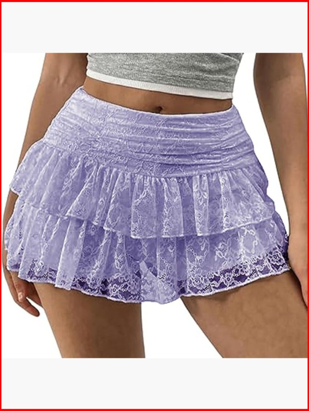 Y2K Lace Tiered Mini Skirt High Waist Flowy Ruffled Pleated Underskirt